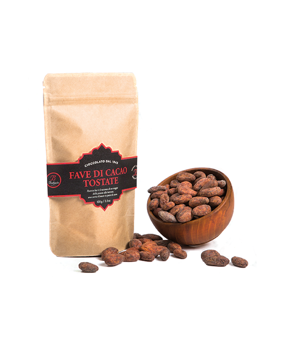 BAG OF TOASTED COCOA BEANS 100 G.